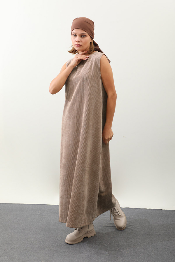 Kadife Abaya Takım Camel - 14