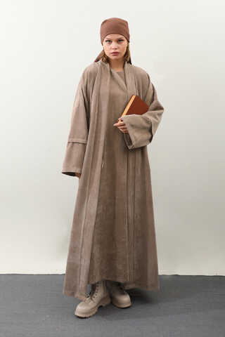 Kadife Abaya Takım Camel - 1