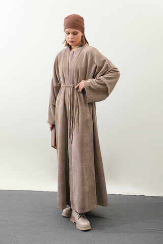 Kadife Abaya Takım Camel - 5
