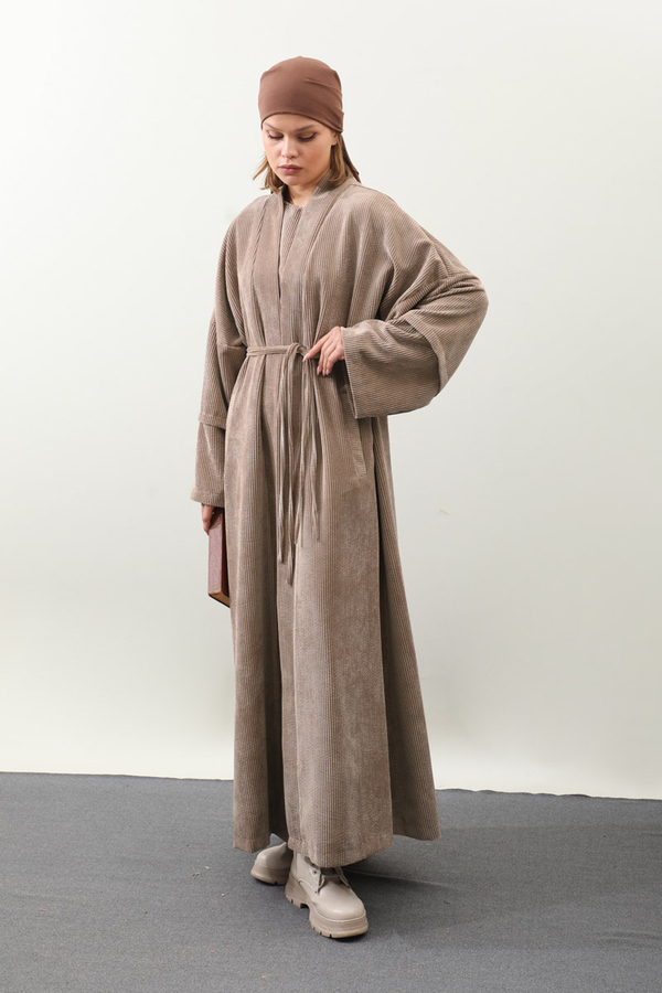 Kadife Abaya Takım Camel - 5