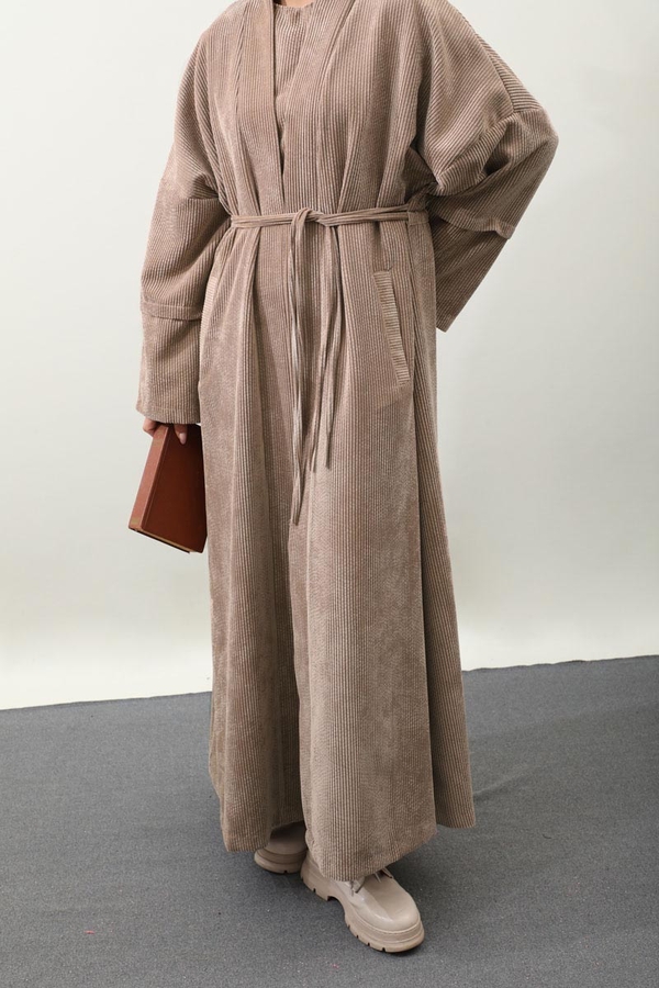 Kadife Abaya Takım Camel - 9