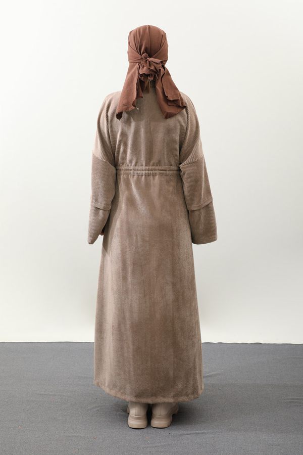 Kadife Abaya Takım Camel - 11