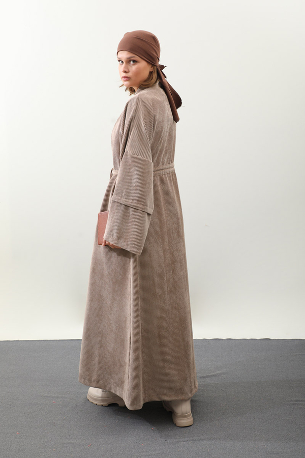Kadife Abaya Takım Camel - 16