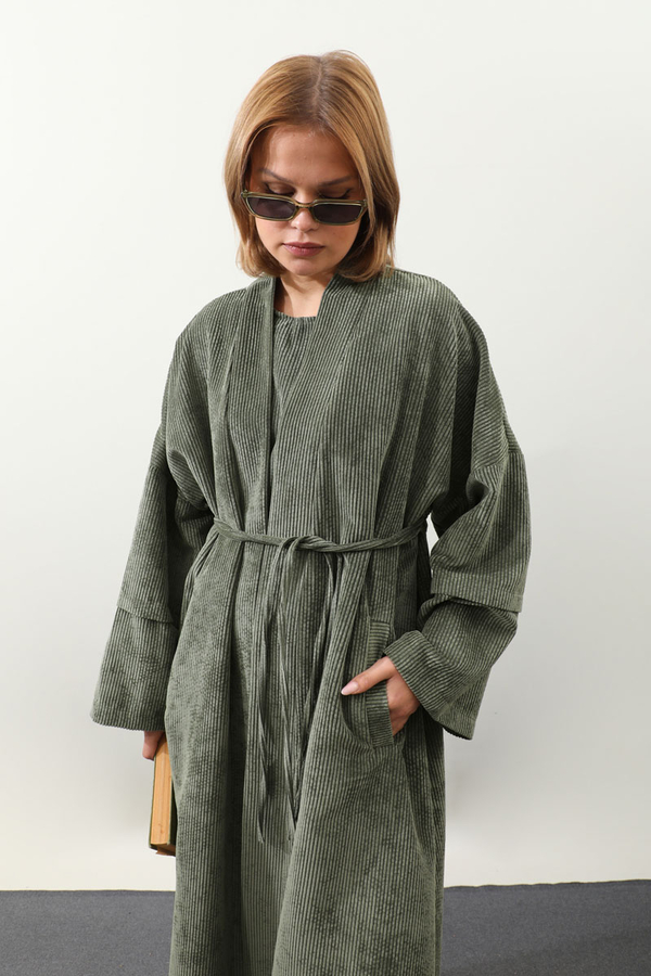 Kadife Abaya Takım Haki - 7