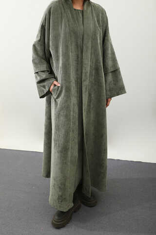 Kadife Abaya Takım Haki - 2
