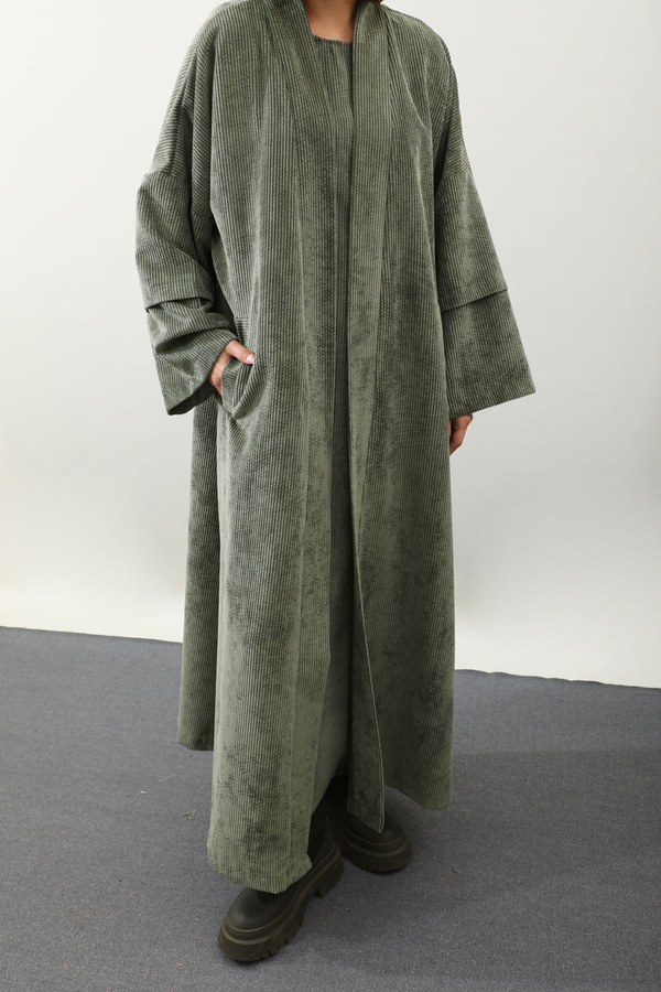 Kadife Abaya Takım Haki - 2