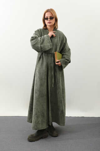 Kadife Abaya Takım Haki - 4