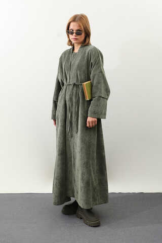 Kadife Abaya Takım Haki - 5