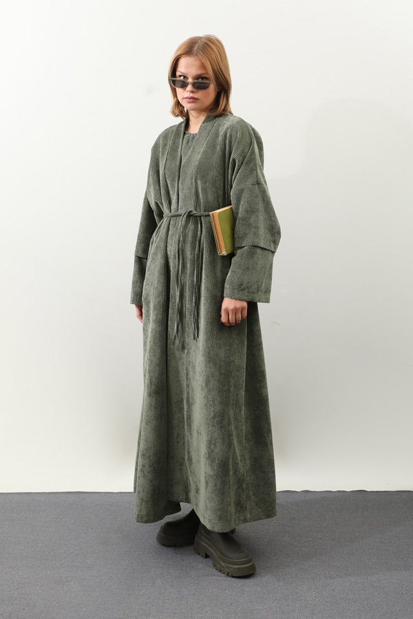 Kadife Abaya Takım Haki - 5