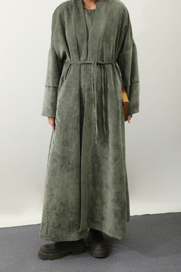 Kadife Abaya Takım Haki - 6