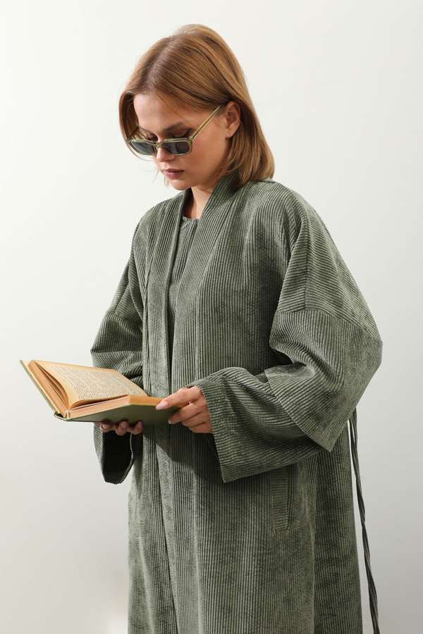 Kadife Abaya Takım Haki - 3
