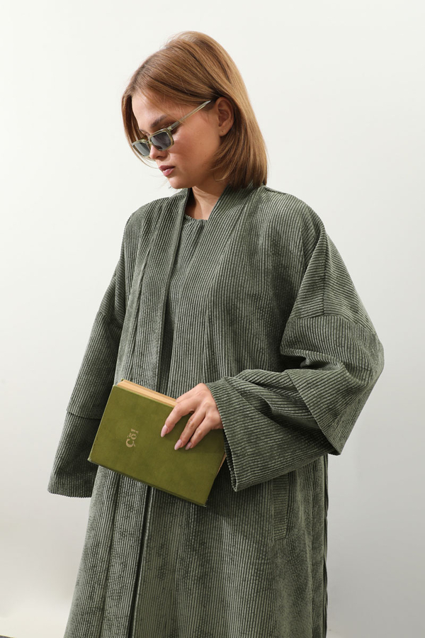 Kadife Abaya Takım Haki - 1
