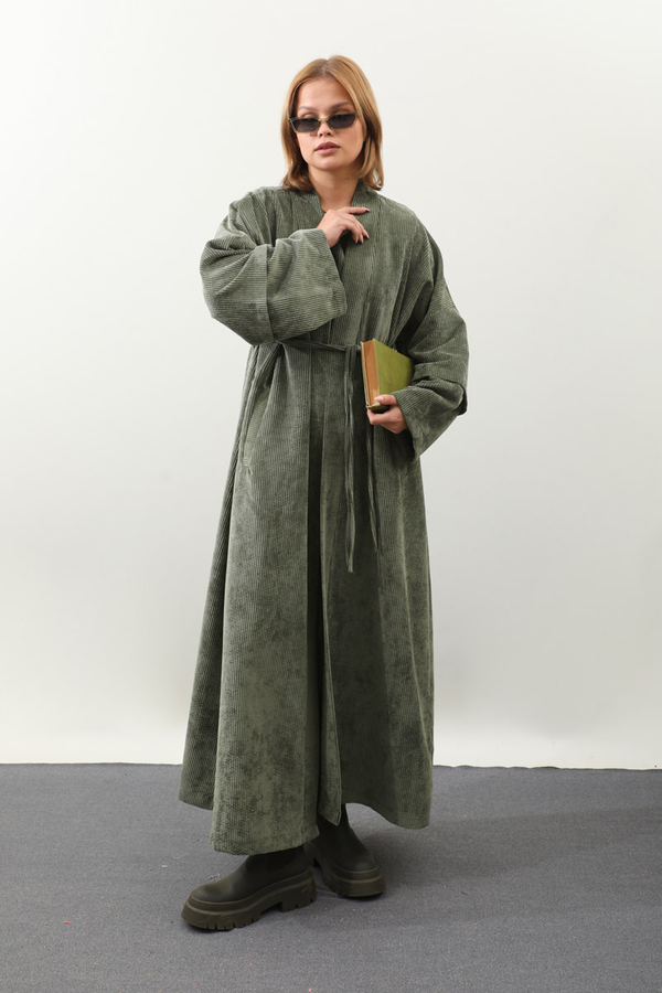 Kadife Abaya Takım Haki - 4
