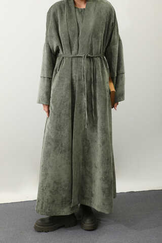 Kadife Abaya Takım Haki - 6