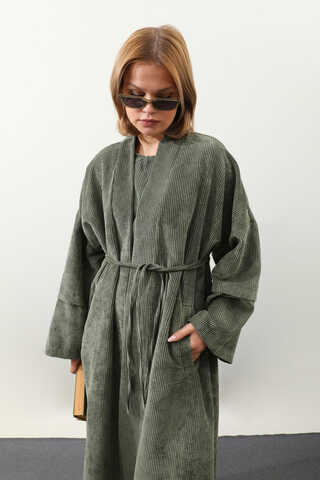 Kadife Abaya Takım Haki - 7