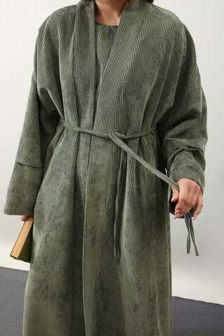 Kadife Abaya Takım Haki - 8