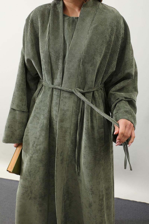 Kadife Abaya Takım Haki - 8