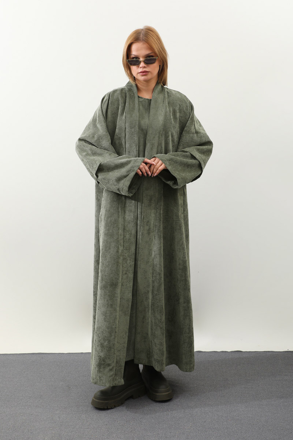 Kadife Abaya Takım Haki - 10