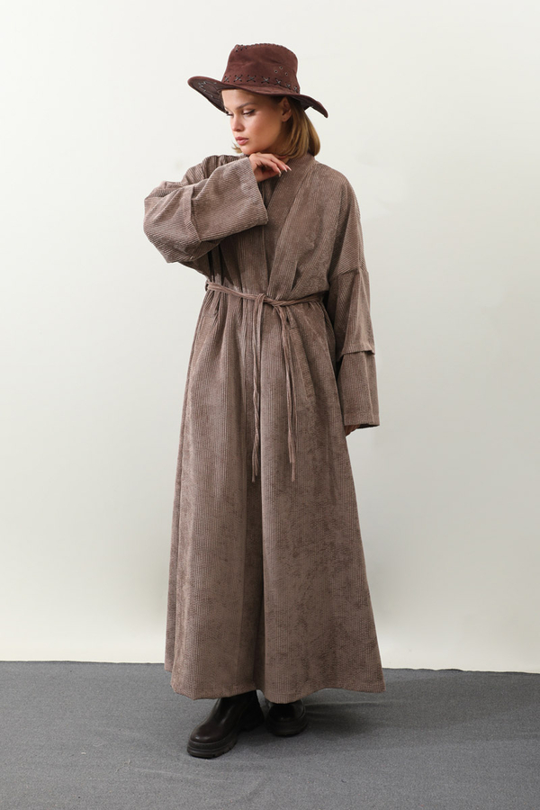 Kadife Abaya Takım Vizon - 8