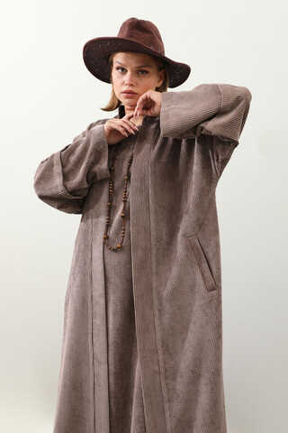 Kadife Abaya Takım Vizon - 2