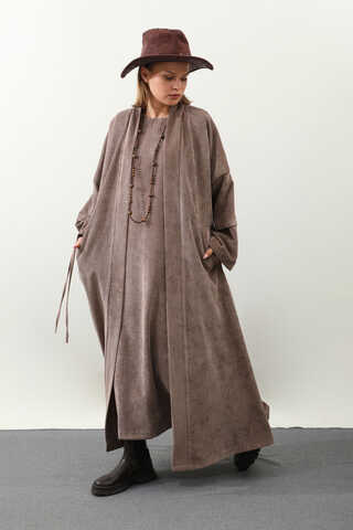 Kadife Abaya Takım Vizon - 4