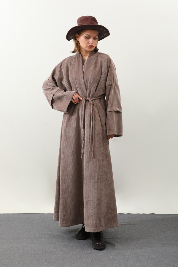 Kadife Abaya Takım Vizon - 7