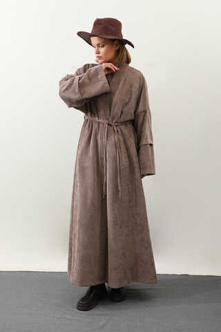 Kadife Abaya Takım Vizon - 8