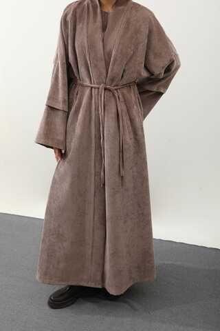Kadife Abaya Takım Vizon - 9