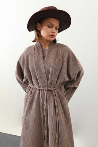 Kadife Abaya Takım Vizon - 10