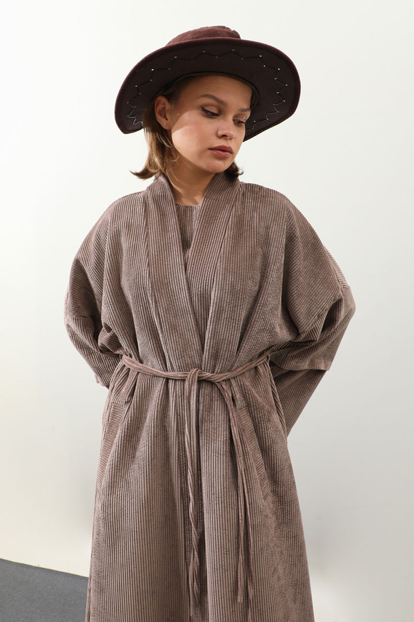 Kadife Abaya Takım Vizon - 10