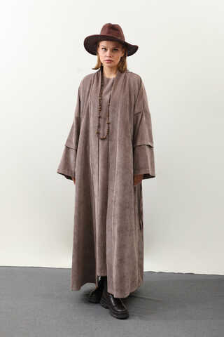 Kadife Abaya Takım Vizon - 11