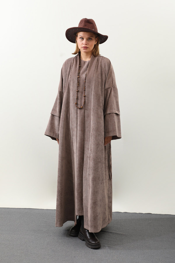 Kadife Abaya Takım Vizon - 11