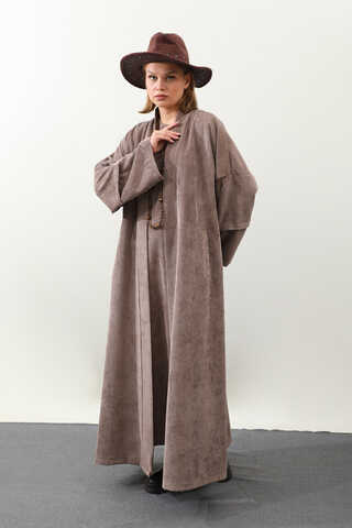 Kadife Abaya Takım Vizon - 1