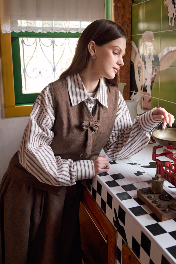 Kadife Etek Takım Kahverengi - 5