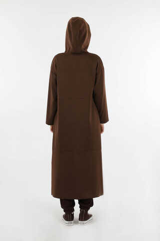 Fermuarlı Cepli Uzun Hırka Kahve - 6