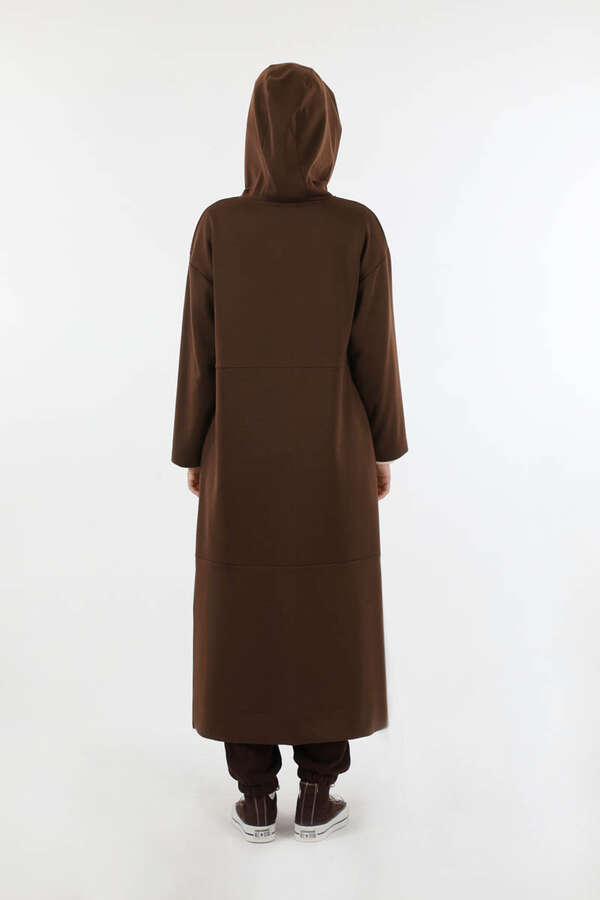 Fermuarlı Cepli Uzun Hırka Kahve - 6