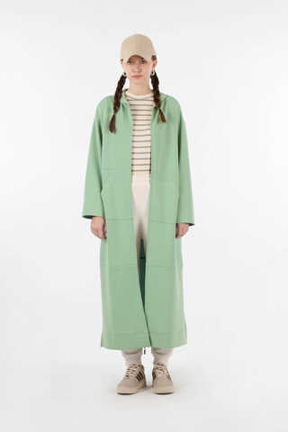 Fermuarlı Cepli Uzun Hırka Mint - 1