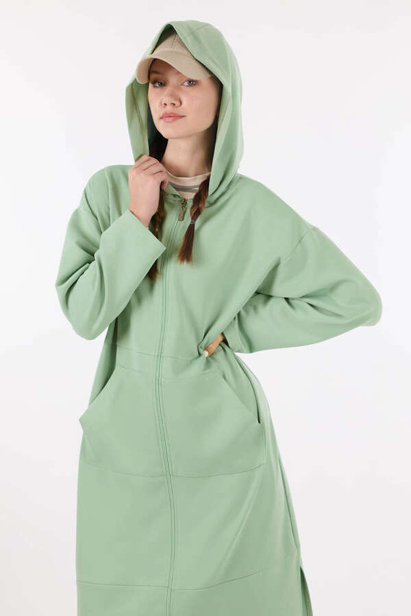 Fermuarlı Cepli Uzun Hırka Mint - 2