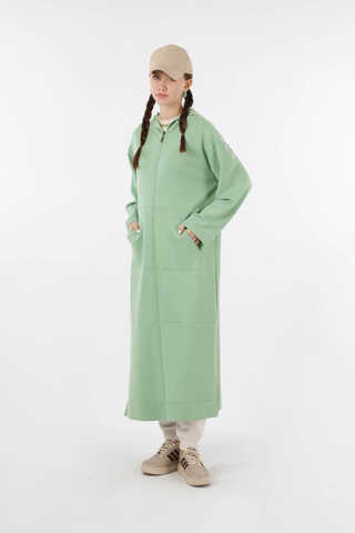 Fermuarlı Cepli Uzun Hırka Mint - 3