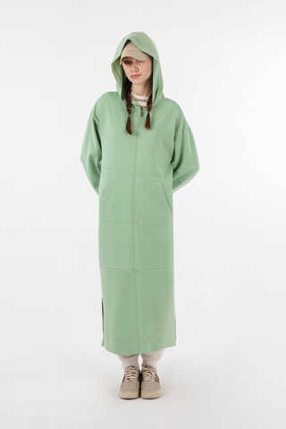 Fermuarlı Cepli Uzun Hırka Mint - 5