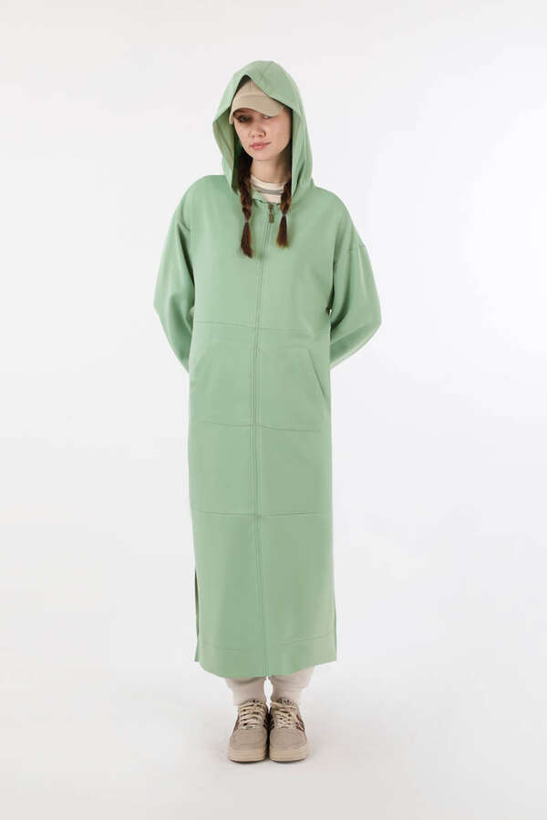 Fermuarlı Cepli Uzun Hırka Mint - 5
