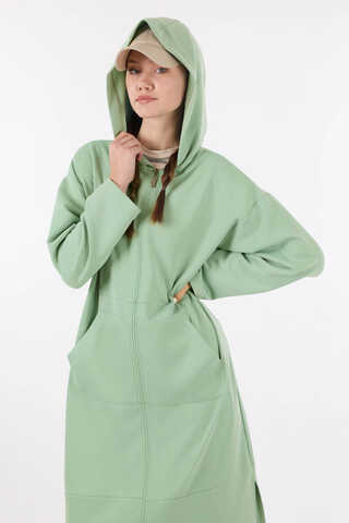 Fermuarlı Cepli Uzun Hırka Mint - 2