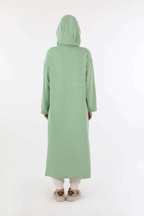 Fermuarlı Cepli Uzun Hırka Mint - 6