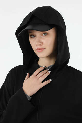 Fermuarlı Cepli Uzun Hırka Siyah - 4