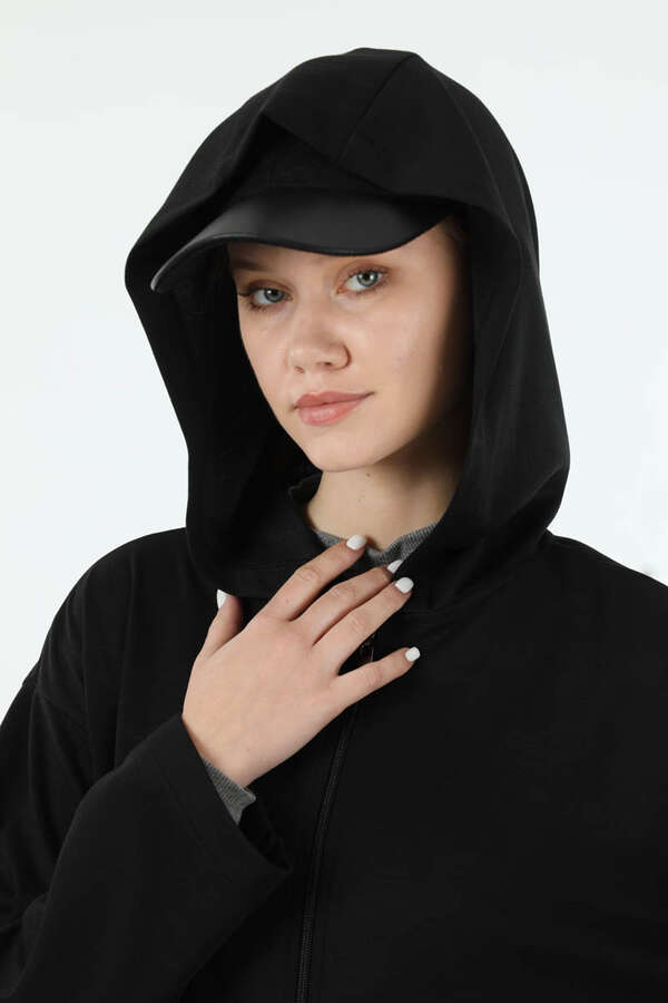 Fermuarlı Cepli Uzun Hırka Siyah - 4