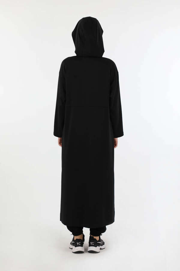 Fermuarlı Cepli Uzun Hırka Siyah - 6
