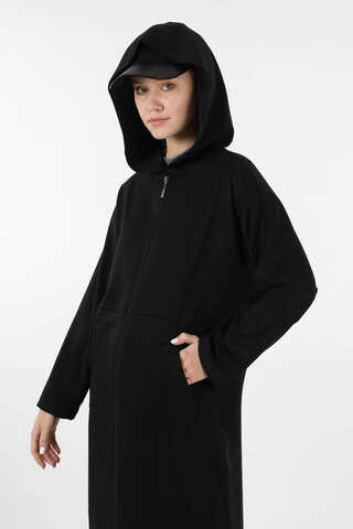 Fermuarlı Cepli Uzun Hırka Siyah - 2