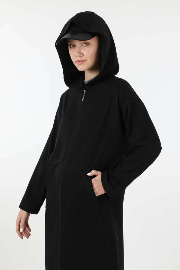 Fermuarlı Cepli Uzun Hırka Siyah - 2