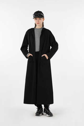 Fermuarlı Cepli Uzun Hırka Siyah - 3
