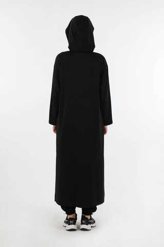 Fermuarlı Cepli Uzun Hırka Siyah - 6